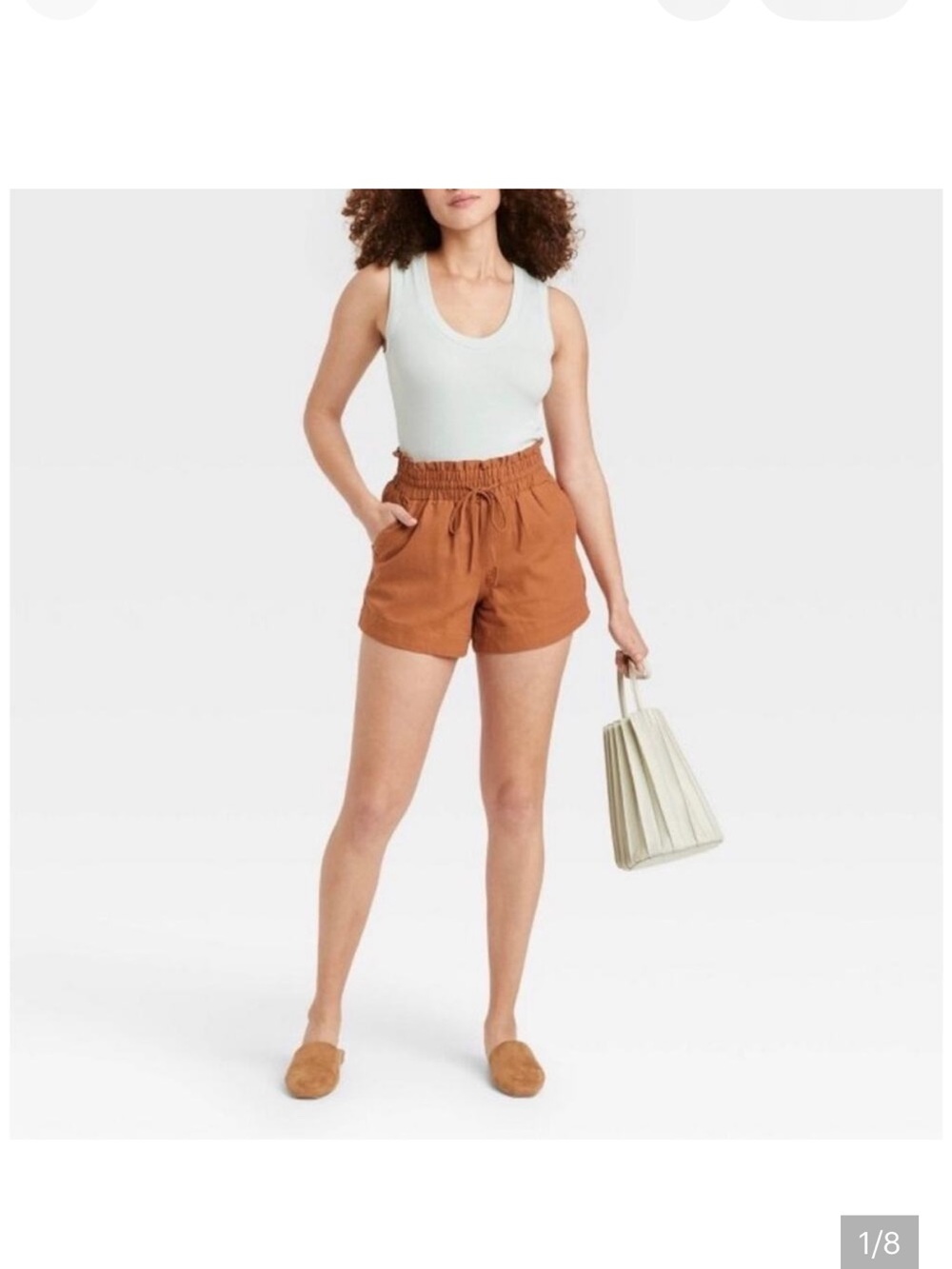 a new day High-Waist Drawstring Linen Shorts in Rust